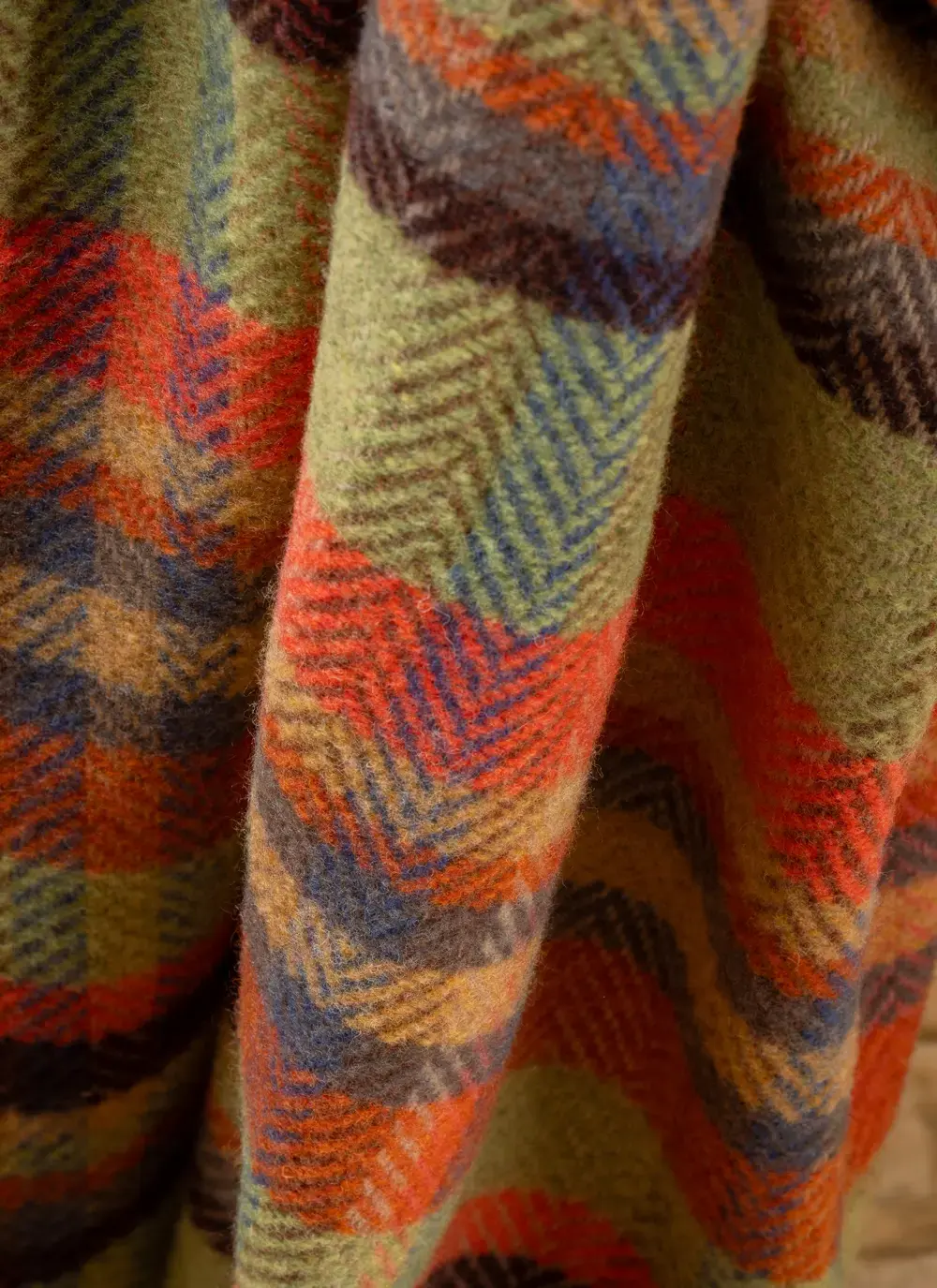 Orange & Green Wool Cashmere Throw